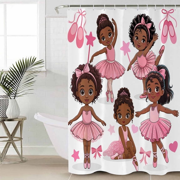 Shower Curtain for Bathroom Cartoon Children Ballet DanceWaterproof Bath Curtains Shower Curtains with Hooks,Pink Butterflies Ballet ShoesBathroom Curtain Privacy Drapes for Bathtubs Toilet 36x72in