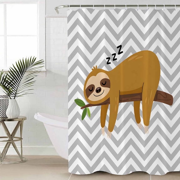 Shower Curtain for Bathroom Cartoon Sloth Tree BranchWaterproof Bath Curtains Shower Curtains with Hooks,Gray Chevron Stripe AnimalBathroom Curtain Privacy Drapes for Bathtubs Toilet 36x72in