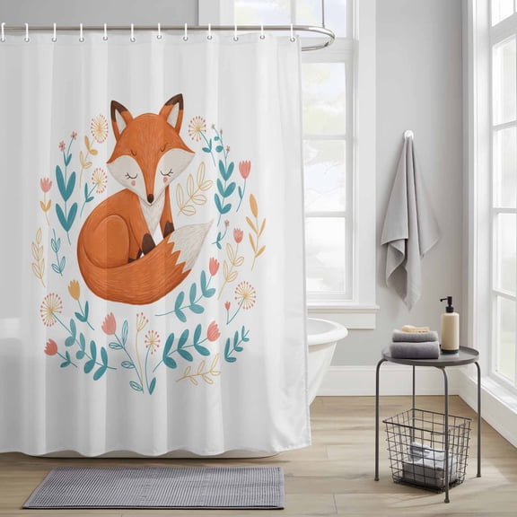 Shower Curtain for Bathroom Cartoons Animals Foxes Waterproof Bath Curtains Shower Curtains with Hooks,Farm Flowers Plants Bathroom Curtain Privacy Drapes for Bathtubs Toilet 36x72in