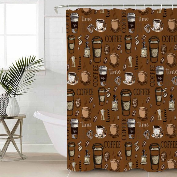 Shower Curtain for Bathroom Coffee Bean Cup Vintage Brown LinenWaterproof Bath Curtains Shower Curtains with Hooks,Cafe Graffiti Abstract ArtBathroom Curtain for Bathtubs Toilet 36x72in
