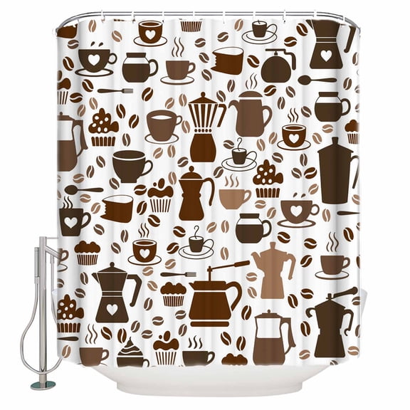 Shower Curtain for Bathroom Coffee Maker Beans Cups CakeWaterproof Bath Curtains Shower Curtains with Hooks,Coffee TimeBathroom Curtain Privacy Drapes for Bathtubs Toilet 72x72in