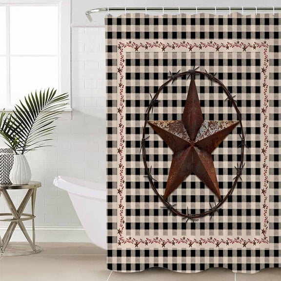 Shower Curtain for Bathroom Country Country StarWaterproof Bath Curtains Shower Curtains with Hooks,Retro Black Plaid Retro LinenBathroom Curtain Privacy Drapes for Bathtubs Toilet 36x72in