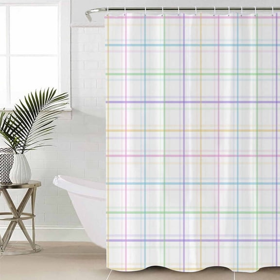 Shower Curtain for Bathroom Countryside Checker Colorful LinesWaterproof Bath Curtains Shower Curtains with Hooks,Spring Stripe on WhiteBathroom Curtain Privacy Drapes for Bathtubs Toilet 36x72in