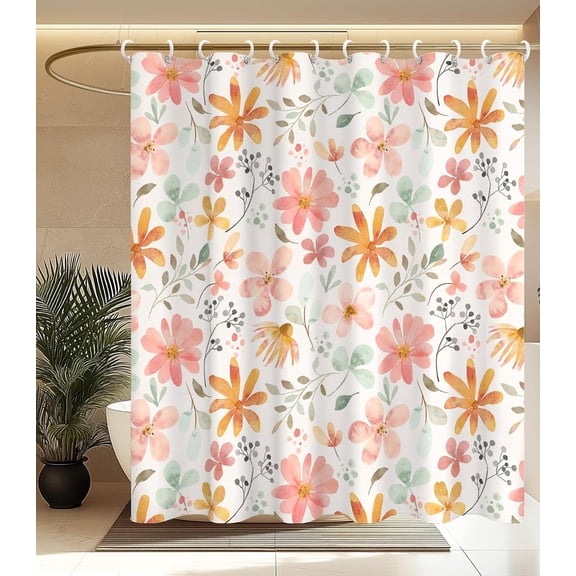 Shower Curtain for Bathroom - Cute Aesthetic Decorative Modern Girly Unique Girls Design Pretty Women Waterproof Fabric Cloth Cortinas de Baño Bathtub 72 x 72 Inch, Orange Floral