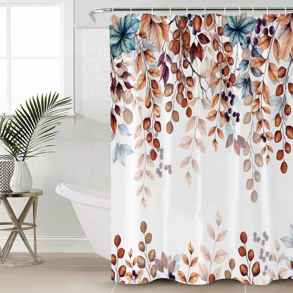 Shower Curtain for Bathroom Fall Orange Watercolor Eucalyptus LeavesWaterproof Bath Curtains Shower Curtains with Hooks,Fallen Leaf on WhiteBathroom Curtain Privacy Drapes for Bathtubs Toilet 36x72in