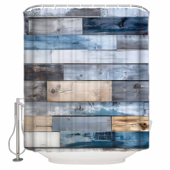 Shower Curtain for Bathroom Farm Blue Wood BoardWaterproof Bath Curtains Shower Curtains with Hooks,Vintage Gradient WoodenBathroom Curtain Privacy Drapes for Bathtubs Toilet 72x72in