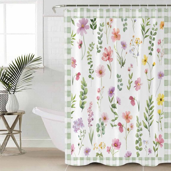 Shower Curtain for Bathroom Farm Purple Pink FlowersWaterproof Bath Curtains Shower Curtains with Hooks,Countryside Leaves Green GloveBathroom Curtain Privacy Drapes for Bathtubs Toilet 36x72in