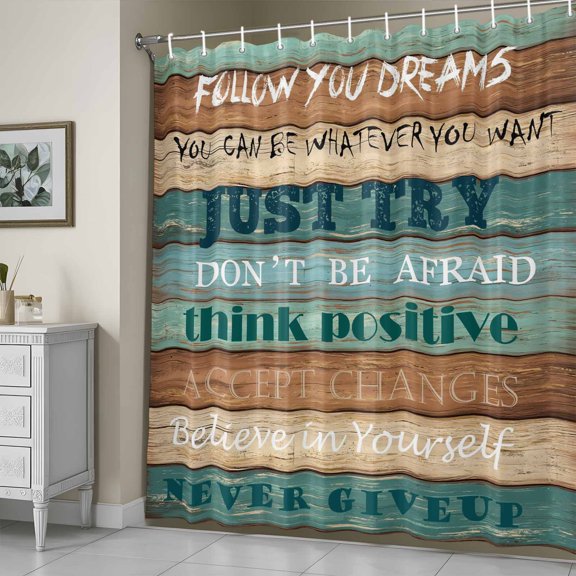 Shower Curtain for Bathroom Farmhosue Motivational Quotes Waterproof Bath Curtains Shower Curtains with Hooks,Farm Wood Plank Bathroom Curtain Privacy Drapes for Bathtubs Toilet 72x72in