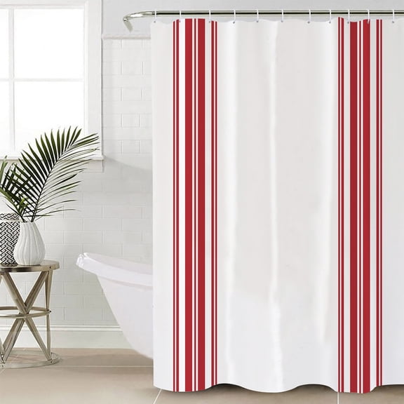 Shower Curtain for Bathroom Farmhouse Red StripesWaterproof Bath Curtains Shower Curtains with Hooks,WhiteBathroom Curtain Privacy Drapes for Bathtubs Toilet 36x72in