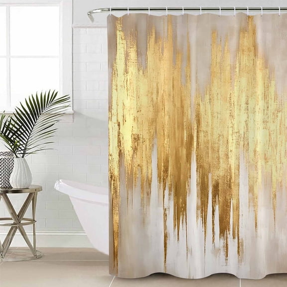 Shower Curtain for Bathroom Gold Foil Abstract GeometricWaterproof Bath Curtains Shower Curtains with Hooks,Color Block Impressionist StyleBathroom Curtain Privacy Drapes for Bathtubs Toilet 36x72in