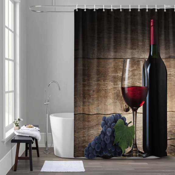 Shower Curtain for Bathroom Grape Wine Red Wines Glass Farm Fruit Waterproof Bath Curtains Shower Curtains with Hooks,Cellar Retro Brown Wood Grain Bathtubs Curtain Privacy Drapes for Toilet 36x72in