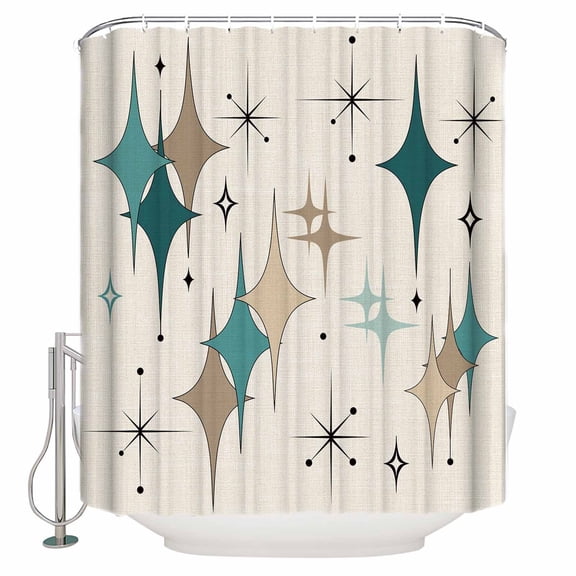 Shower Curtain for Bathroom Green Brown Geometric BohemianWaterproof Bath Curtains Shower Curtains with Hooks,Mid Century VintageBathroom Curtain Privacy Drapes for Bathtubs Toilet 72x72in