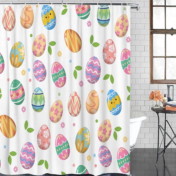 Shower Curtain for Bathroom with Hooks Happy Easter Cute Eggs Adorable Easter Eggs Pattern Waterproof Fabric Bath Curtain Durable Bathroom Accessories for Showers & Bathtubs- 72" x 72"