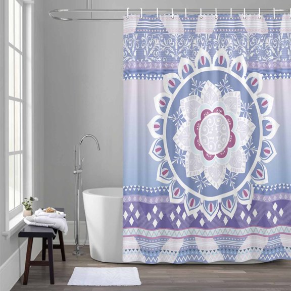 Shower Curtain for Bathroom Lavender Mandala Bohemia Flower Texture Waterproof Bath Curtains Shower Curtains with Hooks,Geometric Bathroom Curtain Privacy Drapes for Bathtubs Toilet 36x72in