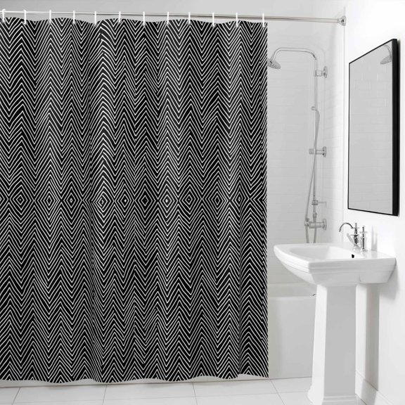 Shower Curtain for Bathroom Modern Black Oblique Stripe Waterproof Bath Curtains Shower Curtains with Hooks,Abstract Herringbone Art Bathroom Curtain Privacy Drapes for Bathtubs Toilet 36x72in