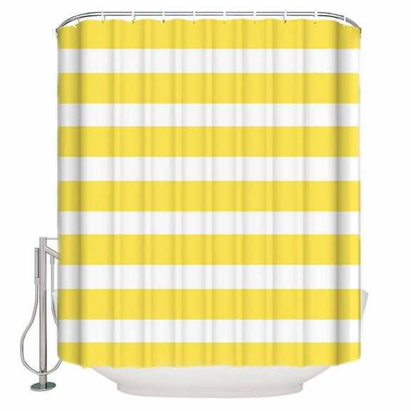 Shower Curtain for Bathroom Modern Stripes LinesWaterproof Bath Curtains Shower Curtains with Hooks,Yellow and WhiteBathroom Curtain Privacy Drapes for Bathtubs Toilet 72x72in