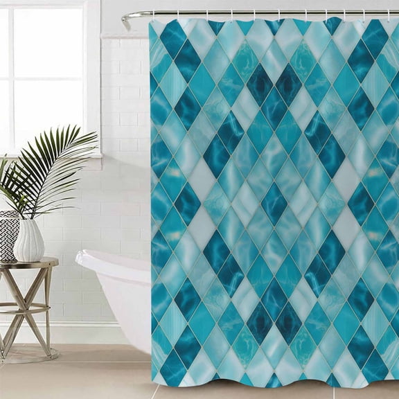 Shower Curtain for Bathroom Modern Teal Blue DiamondWaterproof Bath Curtains Shower Curtains with Hooks,Geometric Line Buffalo PlaidBathroom Curtain Privacy Drapes for Bathtubs Toilet 36x72in