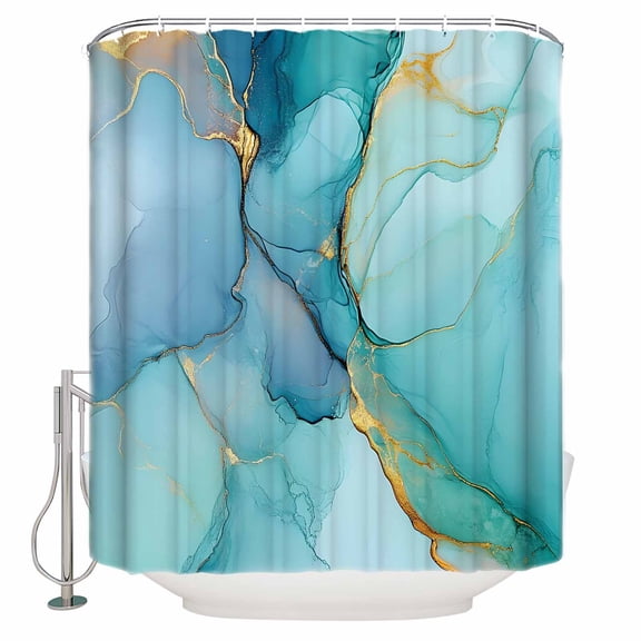 Shower Curtain for Bathroom Ombre Aqua Green Blue MarbleWaterproof Bath Curtains Shower Curtains with Hooks,Golden Vein Abstract ColorBathroom Curtain Privacy Drapes for Bathtubs Toilet 72x72in