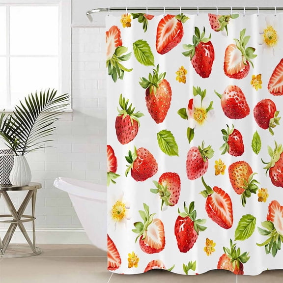 Shower Curtain for Bathroom Red Strawberry Green Leaves SeamlessWaterproof Bath Curtains Shower Curtains with Hooks,Farm Fruit HarvestBathroom Curtain Privacy Drapes for Bathtubs Toilet 36x72in