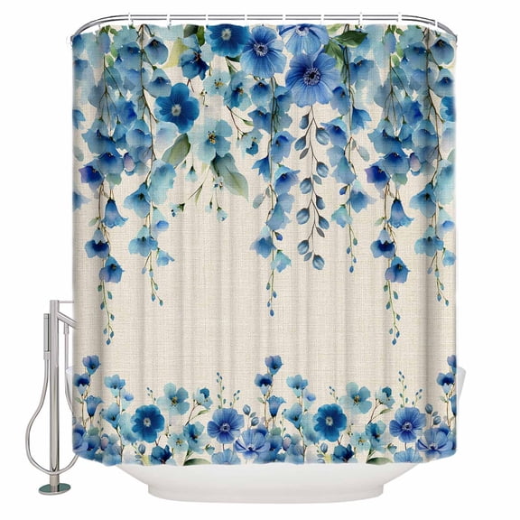 Shower Curtain for Bathroom Retro Blue Flowers on JamWaterproof Bath Curtains Shower Curtains with Hooks,Country Floral ArtBathroom Curtain Privacy Drapes for Bathtubs Toilet 72x72in
