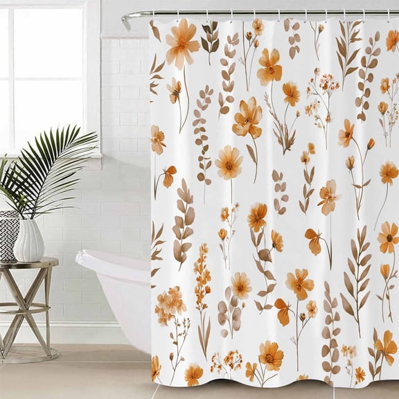 Shower Curtain for Bathroom Retro Brown Wildflower LeavesWaterproof Bath Curtains Shower Curtains with Hooks,Country Flower EucalyptusBathroom Curtain Privacy Drapes for Bathtubs Toilet 36x72in