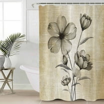 Shower Curtain for Bathroom Retro Grey Flower on Beige LinenWaterproof Bath Curtains Shower Curtains with Hooks,Watercolor Blossom FloralBathroom Curtain Privacy Drapes for Bathtubs Toilet 36x72in