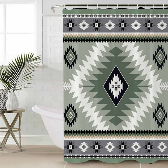 Shower Curtain for Bathroom Sage Green Aztec Bohemian EthnicWaterproof Bath Curtains Shower Curtains with Hooks,Abstract GeometricBathroom Curtain Privacy Drapes for Bathtubs Toilet 36x72in