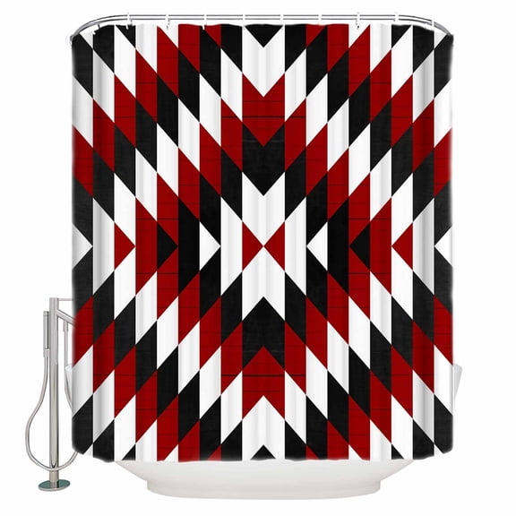 Shower Curtain Bathroom Set Abstract Bohemian Pattern Waterproof Fabric Shower Curtains with Grommets&Hooks Red Black Aztec Art Privacy Bath Curtain for Bathtub 36x72in