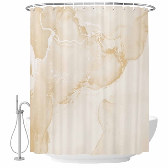 Shower Curtain Bathroom Set Abstract Cream White Marble Texture Waterproof Fabric Shower Curtains with Grommets&Hooks, Watercolor Fluid Art Privacy Bath Curtain for Bathtub 72x72in