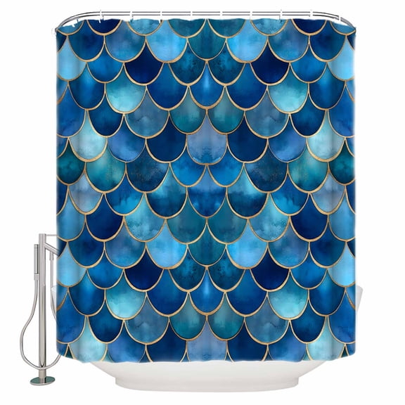 Shower Curtain Bathroom Set Abstract Geometric Patchwork Waterproof Fabric Shower Curtains with Grommets&Hooks Retro Blue Gradient Pattern Privacy Bath Curtain for Bathtub 60x72in