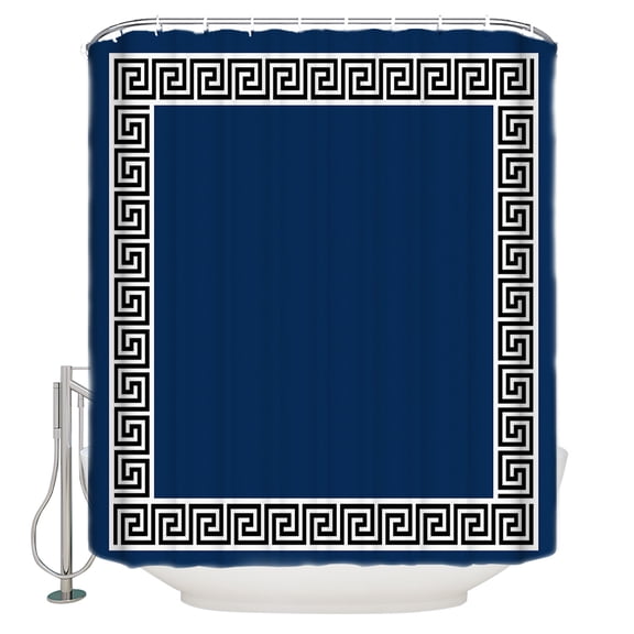 Shower Curtain Bathroom Set Abstract Greek Inspired Key Texture Waterproof Fabric Shower Curtains with Grommets&Hooks Geometric Twist Line on Dark Blue Privacy Bath Curtain for Bathtub 72x84in