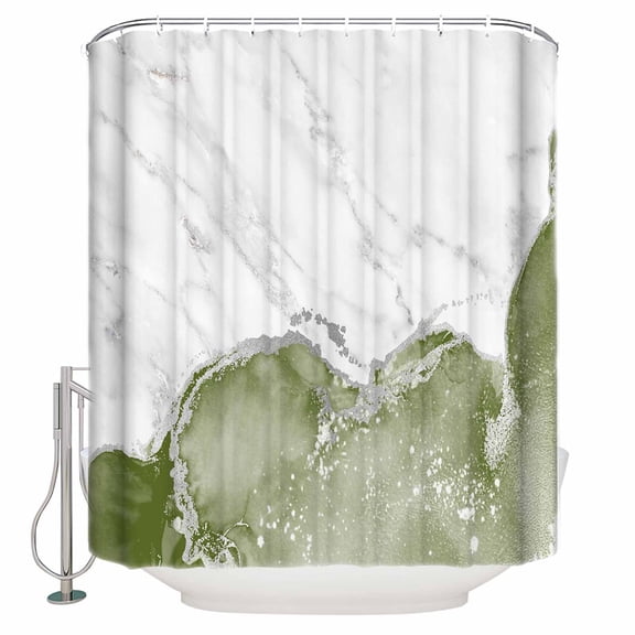 Shower Curtain Bathroom Set Abstract Marble Stone Texture Waterproof Fabric Shower Curtains with Grommets&Hooks Modern Sage Green White Privacy Bath Curtain for Bathtub 72x72in