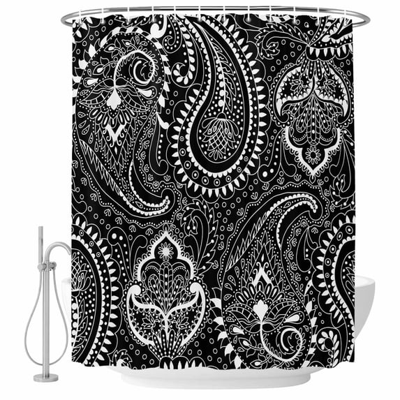 Shower Curtain Bathroom Set Abstract Pesley Floral Waterproof Fabric Shower Curtains with Grommets&Hooks, National Wind Geometric Art Privacy Bath Curtain for Bathtub 72x72in