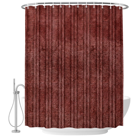Shower Curtain Bathroom Set Abstract Rustic Textile Stripe Texture Waterproof Fabric Shower Curtains with Grommets&Hooks, Terracotta Knit Weave Privacy Bath Curtain for Bathtub 72x72in