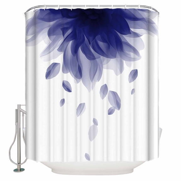 Shower Curtain Bathroom Set Blue Gradient Flower on White Waterproof Fabric Shower Curtains with Grommets&Hooks Abstract Floral Privacy Bath Curtain for Bathtub 72x84in