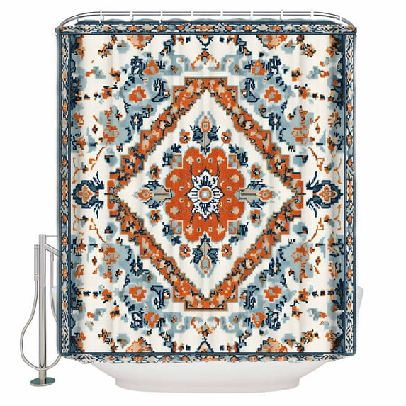 Shower Curtain Bathroom Set Bohemia Ethnic Flower Texture Waterproof Fabric Shower Curtains with Grommets&Hooks Abstract Tribal Floral Art Privacy Bath Curtain for Bathtub 48x72in