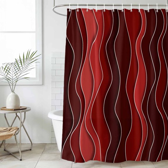 Shower Curtain Bathroom Set Burgundy Red Gradient Water Ripples Waterproof Fabric Shower Curtains with Grommets&Hooks, Abstract Geometric Privacy Bath Curtain for Bathtub 60x72in