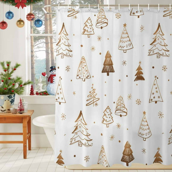 Shower Curtain Bathroom Set Cartoon Christmas Tree Waterproof Fabric Shower Curtains with Grommets&Hooks Winter Snowflake Privacy Bath Curtain for Bathtub 36x72in
