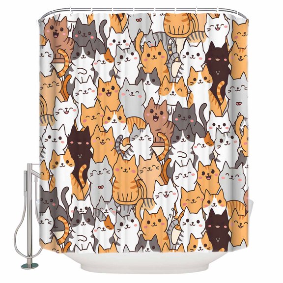 Shower Curtain Bathroom Set Cartoon Cute Kitty Waterproof Fabric Shower Curtains with Grommets&Hooks Modern Funny Pet Cat Privacy Bath Curtain for Bathtub 36x72in