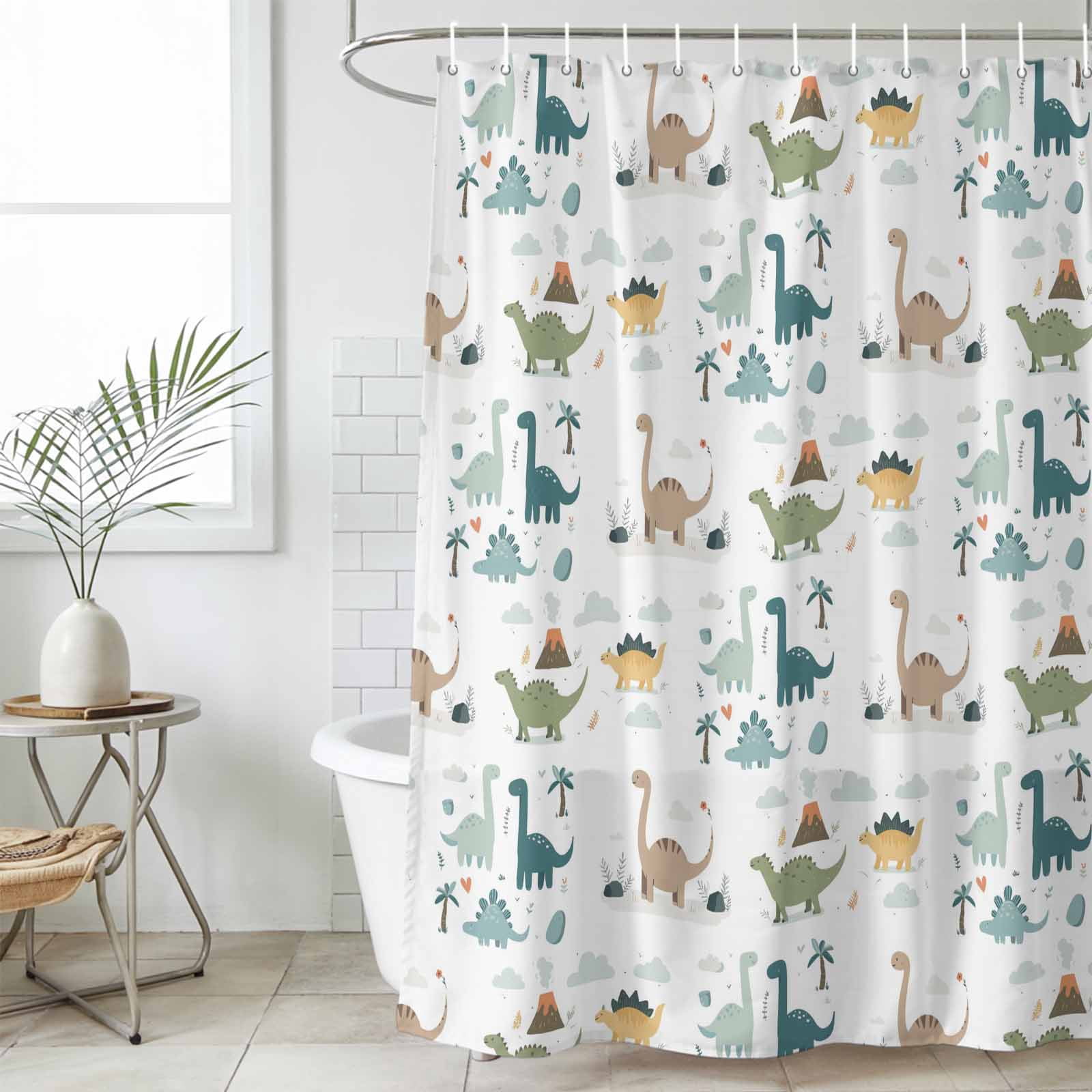 Shower Curtain Bathroom Set Cartoon Dinosaur Lovely Animals Waterproof Fabric Shower Curtains with Grommets&Hooks, Cute Cartoons Privacy Bath Curtain for Bathtub 60x72in