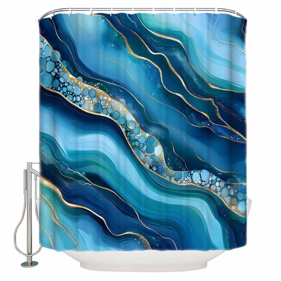 Shower Curtain Bathroom Set Cartoon Marble Texture Wave Bubble Waterproof Fabric Shower Curtains with Grommets&Hooks Abstract Gradient Art Privacy Bath Curtain for Bathtub 36x72in