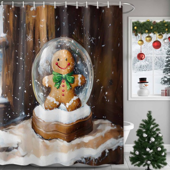 Shower Curtain Bathroom Set Christmas Biscuit in Crystal Ball Waterproof Fabric Shower Curtains with Grommets&Hooks Winter Farmhouse White Snow Privacy Bath Curtain for Bathtub 60x72in