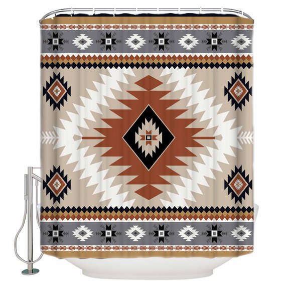 Shower Curtain Bathroom Set Classic Aztec Orange Pattern Waterproof Fabric Shower Curtains with Grommets&Hooks Abstract Bohemian Art Privacy Bath Curtain for Bathtub 36x72in