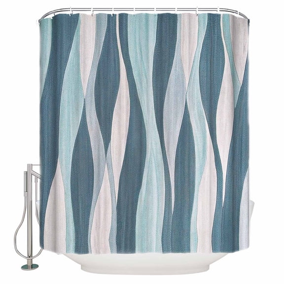 Shower Curtain Bathroom Set Classic Gradient Ripple Waterproof Fabric Shower Curtains with Grommets&Hooks Abstract Retro Geometric Stripe Privacy Bath Curtain for Bathtub 48x72in