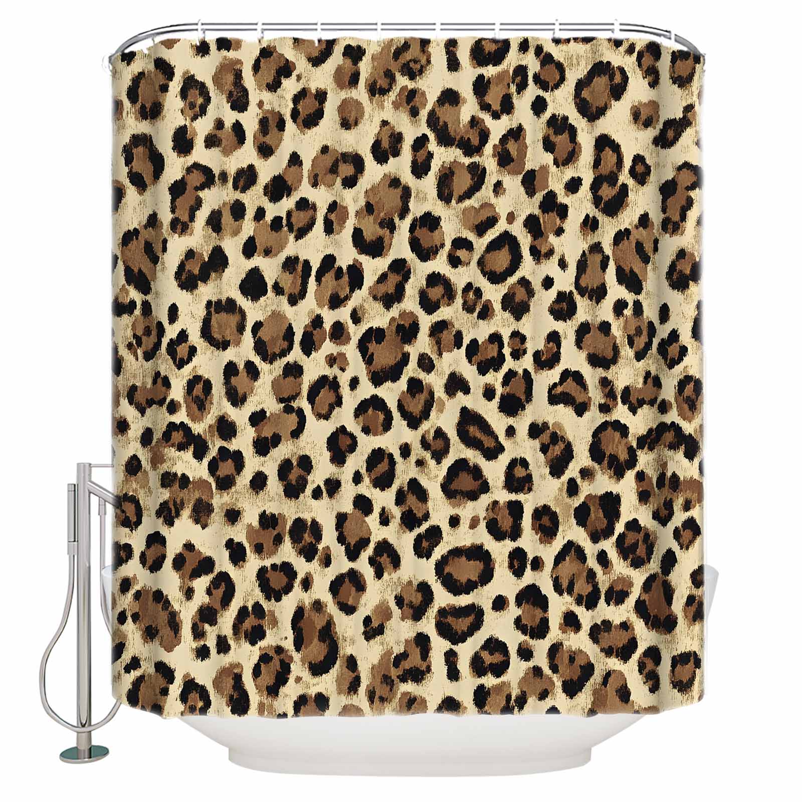 Shower Curtain Bathroom Set Classic Leopard Print Waterproof Fabric ...