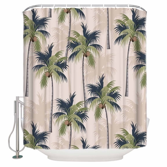 Shower Curtain Bathroom Set Coconut Tree Tropical Plant Waterproof Fabric Shower Curtains with Grommets&Hooks Seaside Palm Trees Privacy Bath Curtain for Bathtub 36x72in