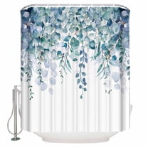 Shower Curtain Bathroom Set Country Eucalyptus Leaves Waterproof Fabric Shower Curtains with Grommets&Hooks Watercolor Teal Green Leaf Privacy Bath Curtain for Bathtub 36x72in