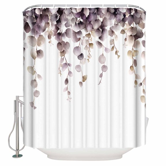 Shower Curtain Bathroom Set Country Ombre Eucalyptus Leaf Waterproof Fabric Shower Curtains with Grommets&Hooks Spring Watercolor Foliage Privacy Bath Curtain for Bathtub 60x72in