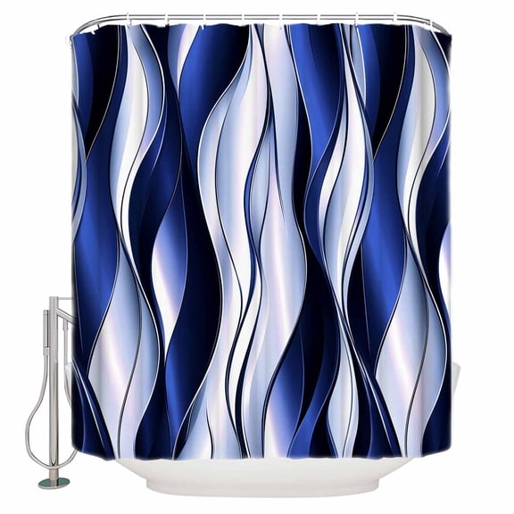 Shower Curtain Bathroom Set Dark Blue Gradient Stripe Waterproof Fabric Shower Curtains with Grommets&Hooks Twist Line Color Block Privacy Bath Curtain for Bathtub 48x72in