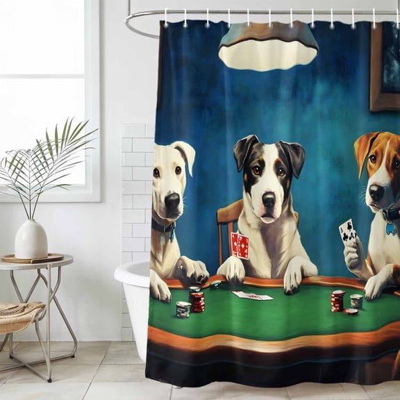 Shower Curtain Bathroom Set Dog Playing Poker Waterproof Fabric Shower Curtains with Grommets&Hooks, Abstract Animal in The Room Privacy Bath Curtain for Bathtub 60x72in